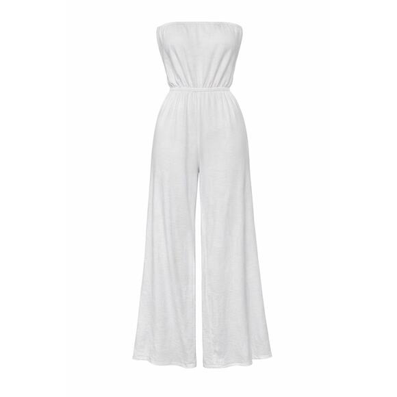 Discreet Dresses & Skirts - Discreet NYC White Strapless Wide Leg Jumpsuit Size XL - Preowned